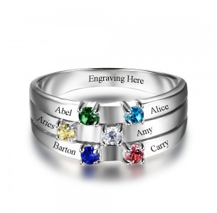 Birthstone Ring for mom, Sterling Silver Personalized Engravable Ring JEWJORI102508